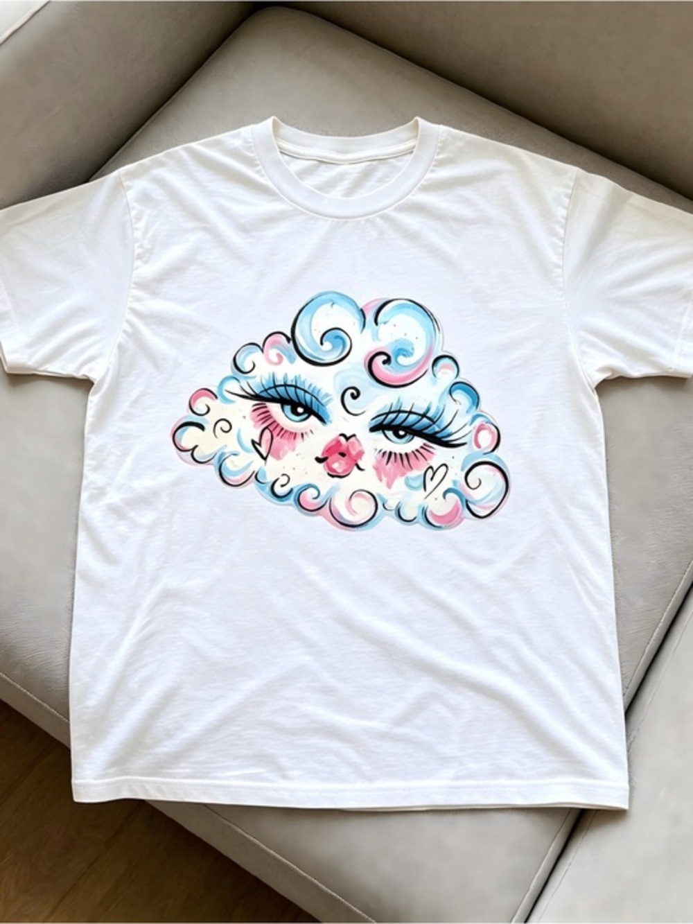 White Cloud Face Graphic Tee - Women's Casual Top